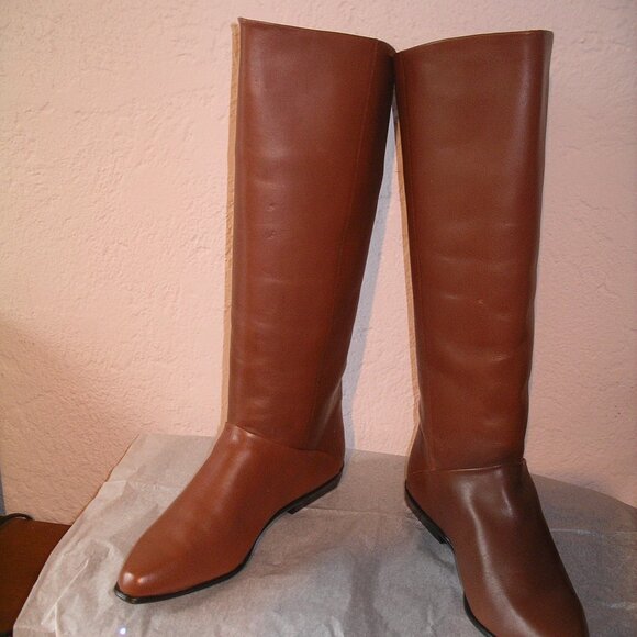 Vintage 100% leather saddle brown women's knee-high equestrian boots size 8.5 - Picture 1 of 14